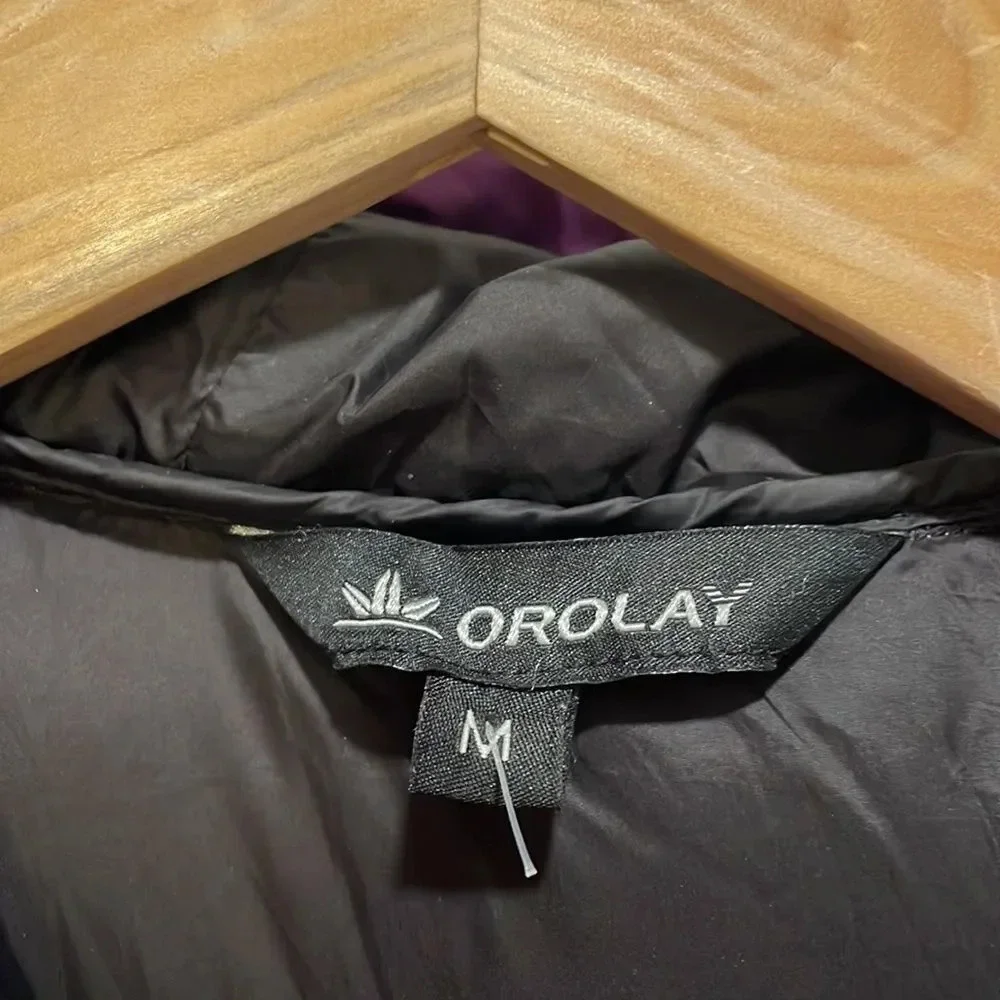 Orolay woman’s bright purple puffer trench jacket